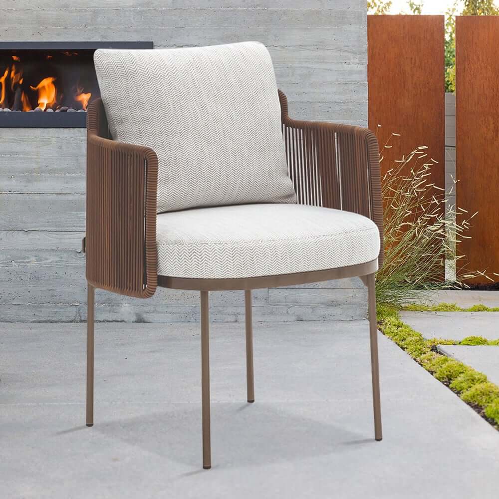 Modern Beige & Brown Rattan Arm Chair Set for Outdoor Dining