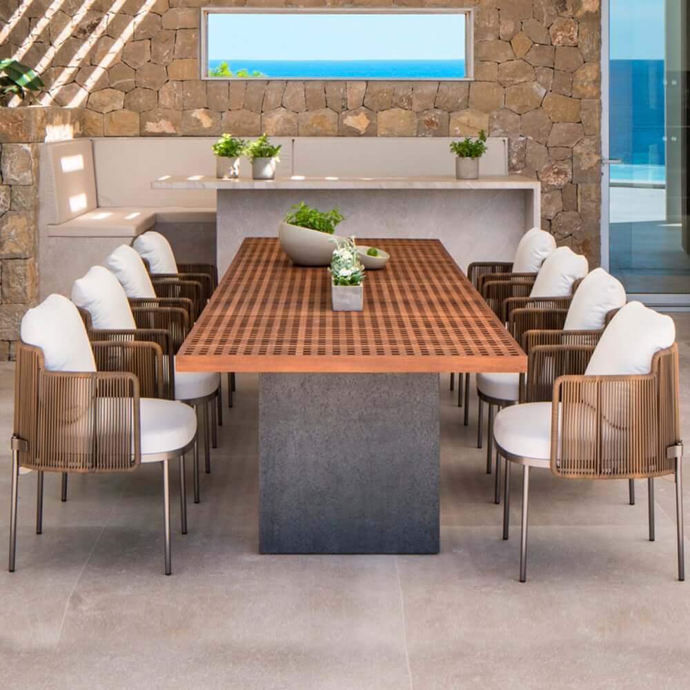 Modern Beige & Brown Rattan Arm Chair Set for Outdoor Dining