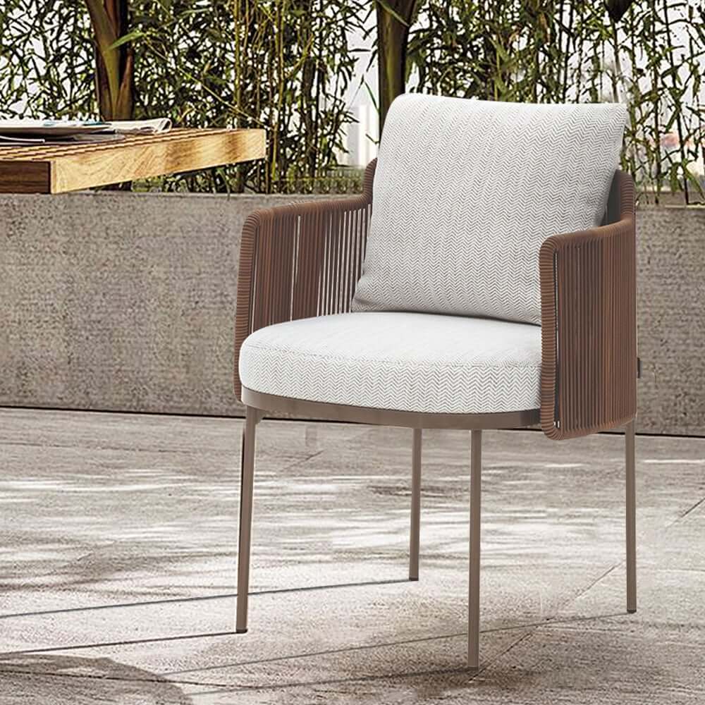 Modern Beige & Brown Rattan Arm Chair Set for Outdoor Dining