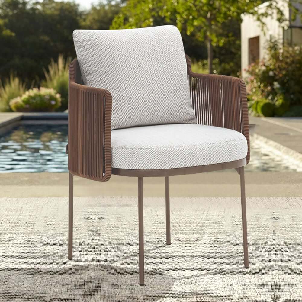 Modern Beige & Brown Rattan Arm Chair Set for Outdoor Dining