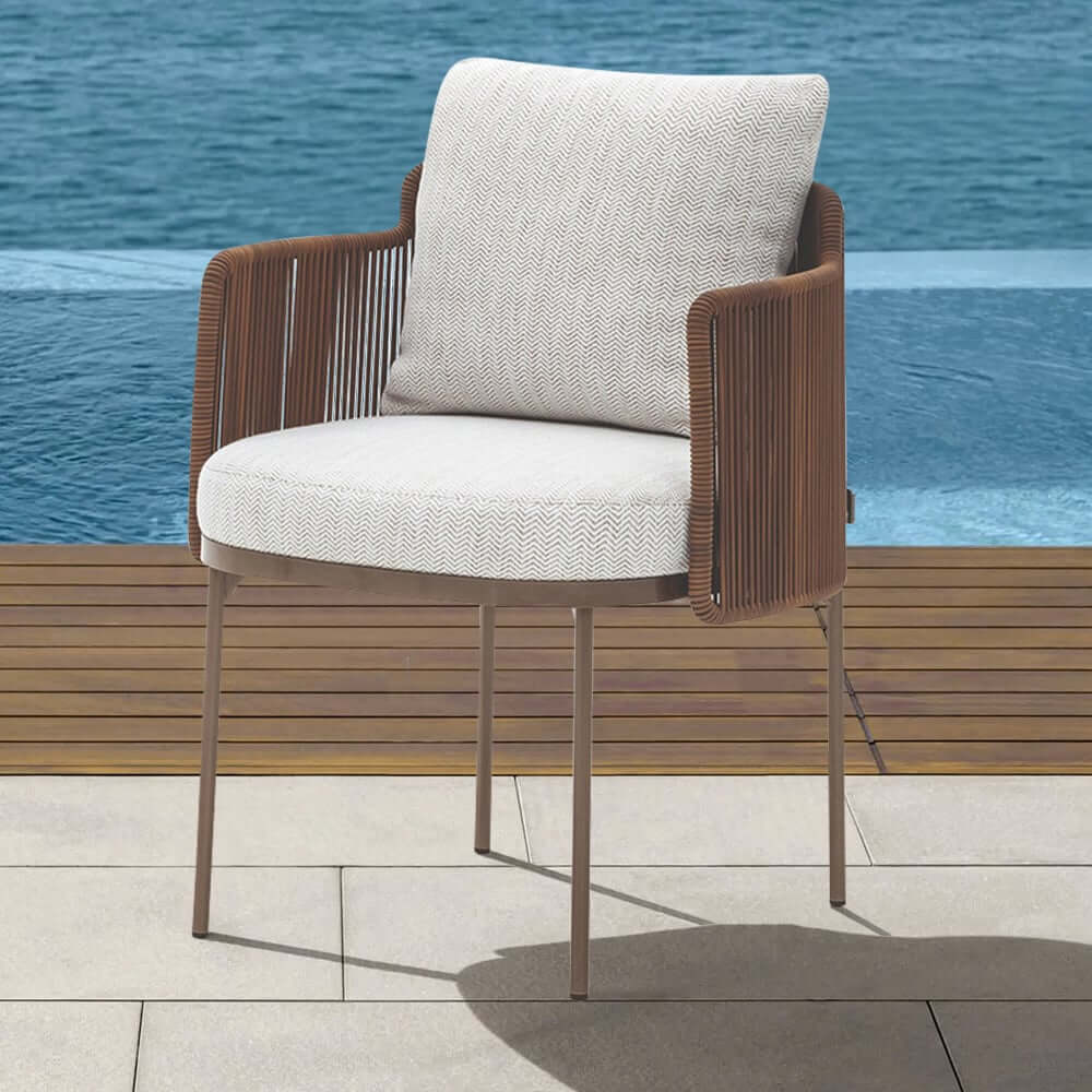 Modern Beige & Brown Rattan Arm Chair Set for Outdoor Dining Main Product Image