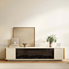 Modern Beige Electric Fireplace TV Stand 70-79"