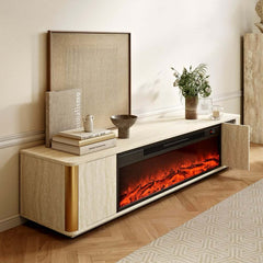 Modern Beige Electric Fireplace TV Stand 70-79"
