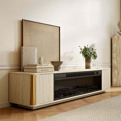 Modern Beige Electric Fireplace TV Stand 70-79"
