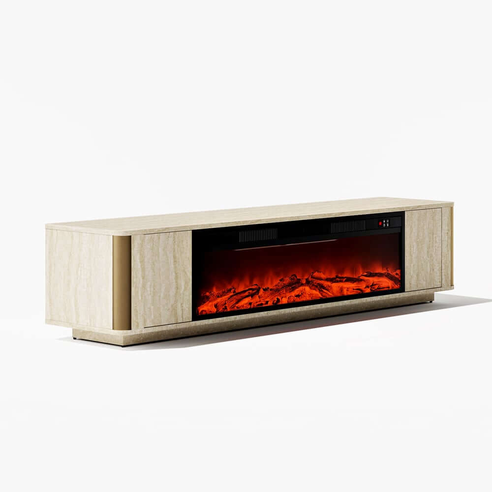 Modern Beige Electric Fireplace TV Stand 70-79"
