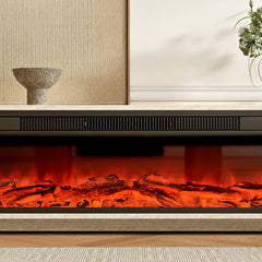 Modern Beige Electric Fireplace TV Stand 70-79"