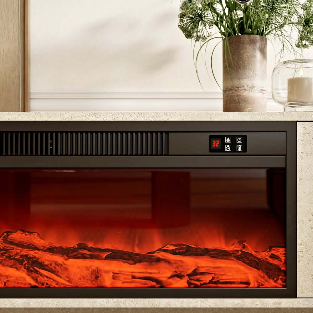 Modern Beige Electric Fireplace TV Stand 70-79"