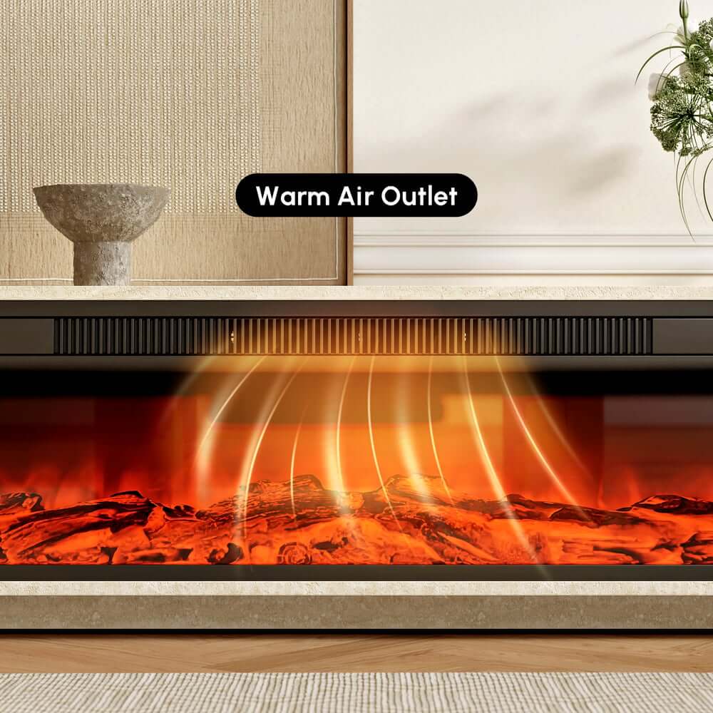 Modern Beige Electric Fireplace TV Stand 70-79"