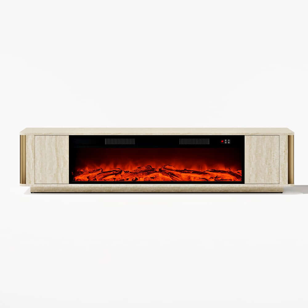 Modern Beige Electric Fireplace TV Stand 70-79"