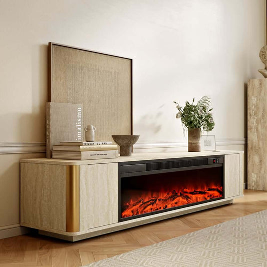 Modern Beige Electric Fireplace TV Stand 70-79"