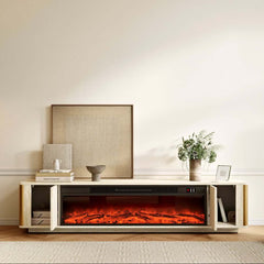 Modern Beige Electric Fireplace TV Stand 70-79"