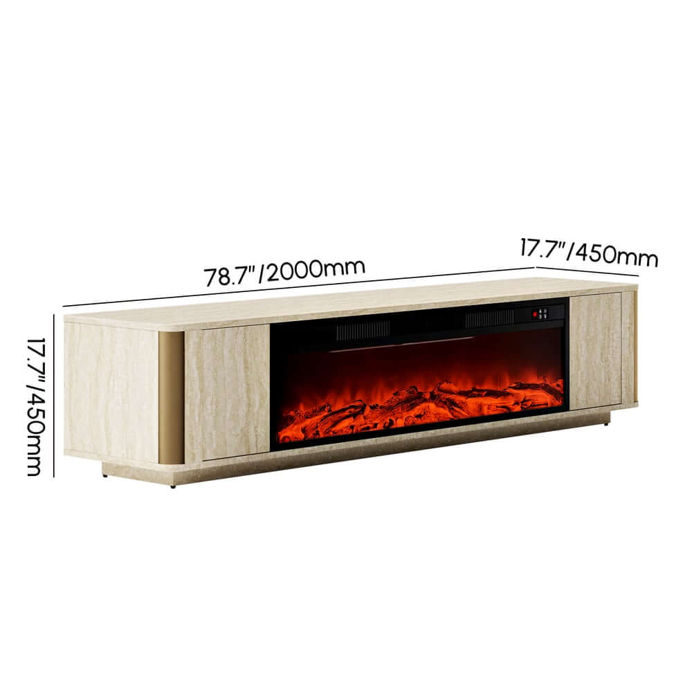 Modern Beige Electric Fireplace TV Stand 70-79" Dimensions