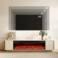 Modern Beige Electric Fireplace TV Stand 70-79" Dimensions