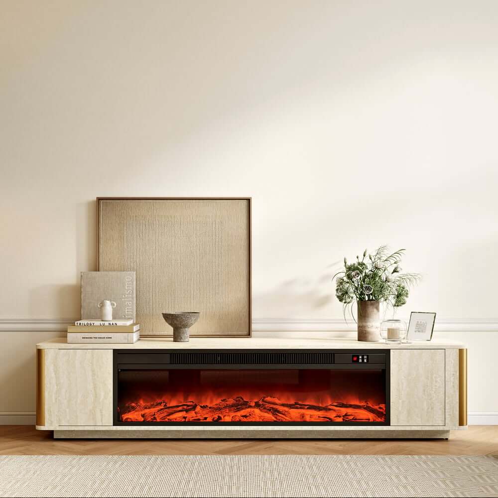 Modern Beige Electric Fireplace TV Stand 70-79" Main Product Image