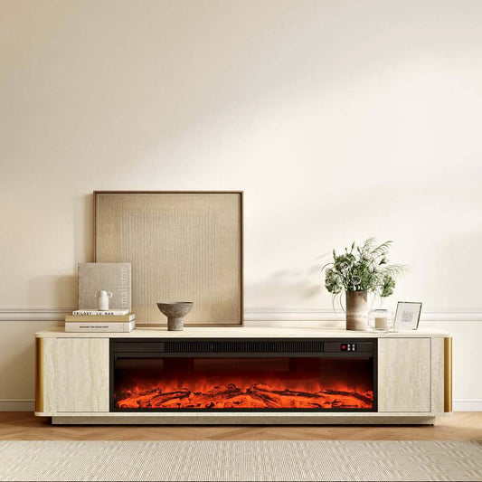 Modern Beige Electric Fireplace TV Stand 70-79" Main Product Image