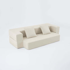 Modern Beige Faux Leather Futon Sofa Bed With Square Arms