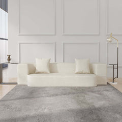 Modern Beige Faux Leather Futon Sofa Bed With Square Arms