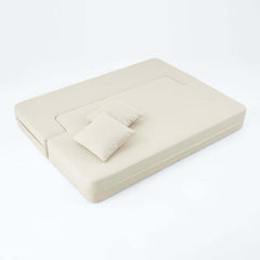 Modern Beige Faux Leather Futon Sofa Bed With Square Arms