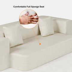 Modern Beige Faux Leather Futon Sofa Bed With Square Arms
