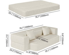 Modern Beige Faux Leather Futon Sofa Bed With Square Arms Dimensions