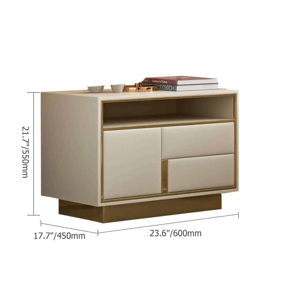 Modern Beige Faux Leather Nightstand With Drawer Dimensions
