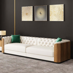 Modern Beige Faux Leather Sectional Sofa Set - 3 Pieces