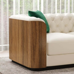 Modern Beige Faux Leather Sectional Sofa Set - 3 Pieces