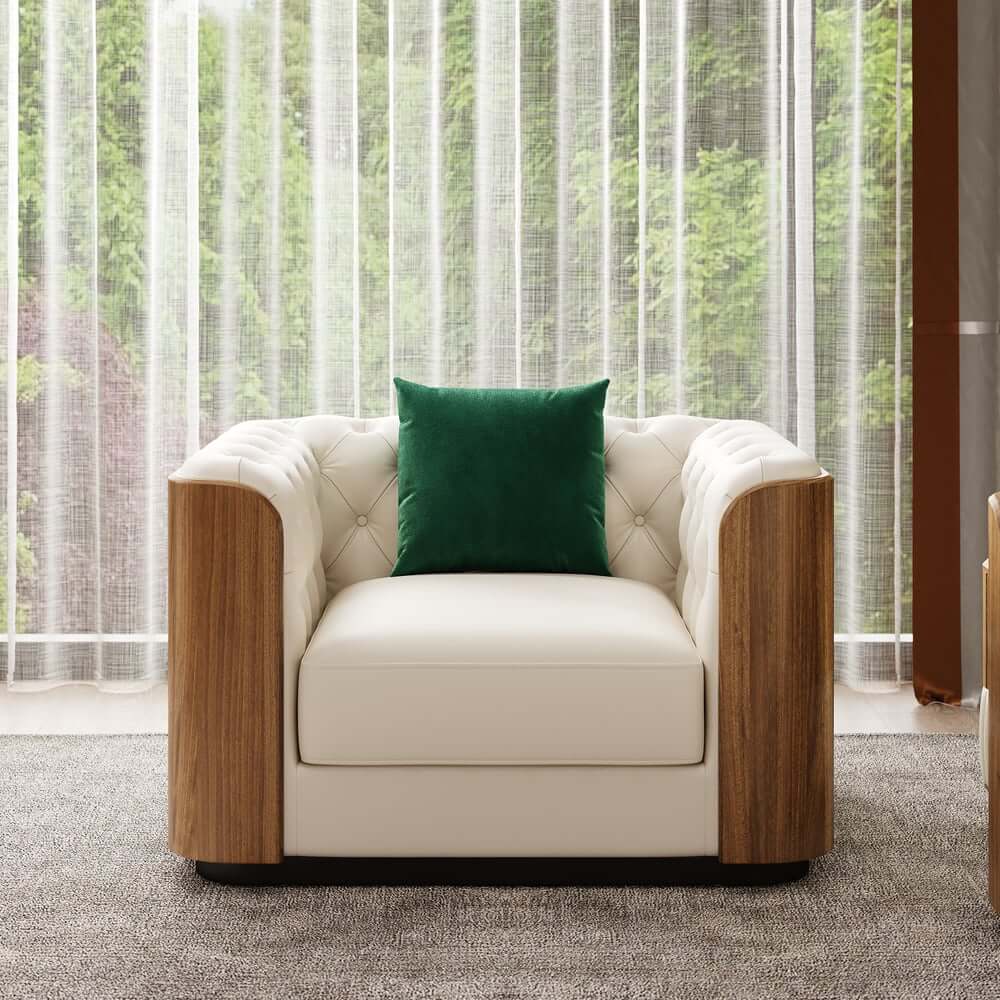 Modern Beige Faux Leather Sectional Sofa Set - 3 Pieces