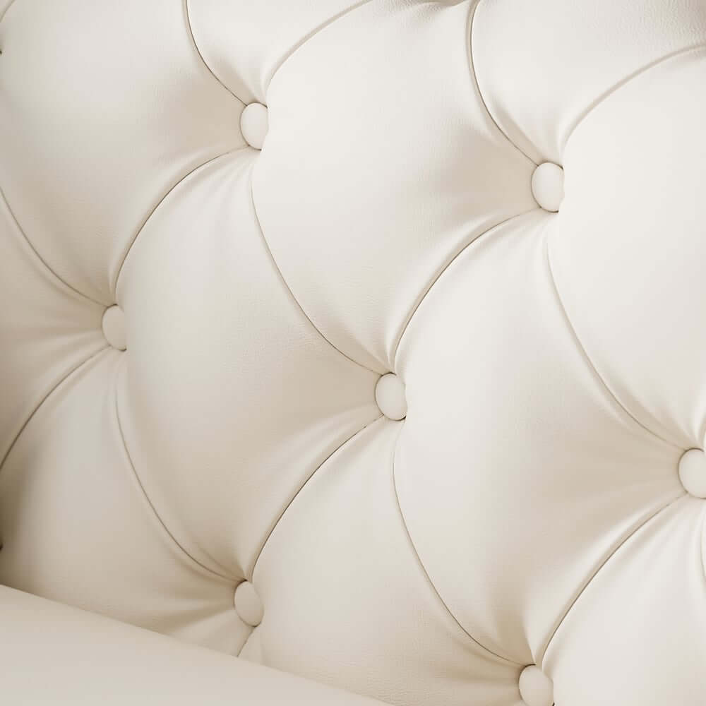 Modern Beige Faux Leather Sectional Sofa Set - 3 Pieces