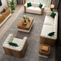 Modern Beige Faux Leather Sectional Sofa Set - 3 Pieces