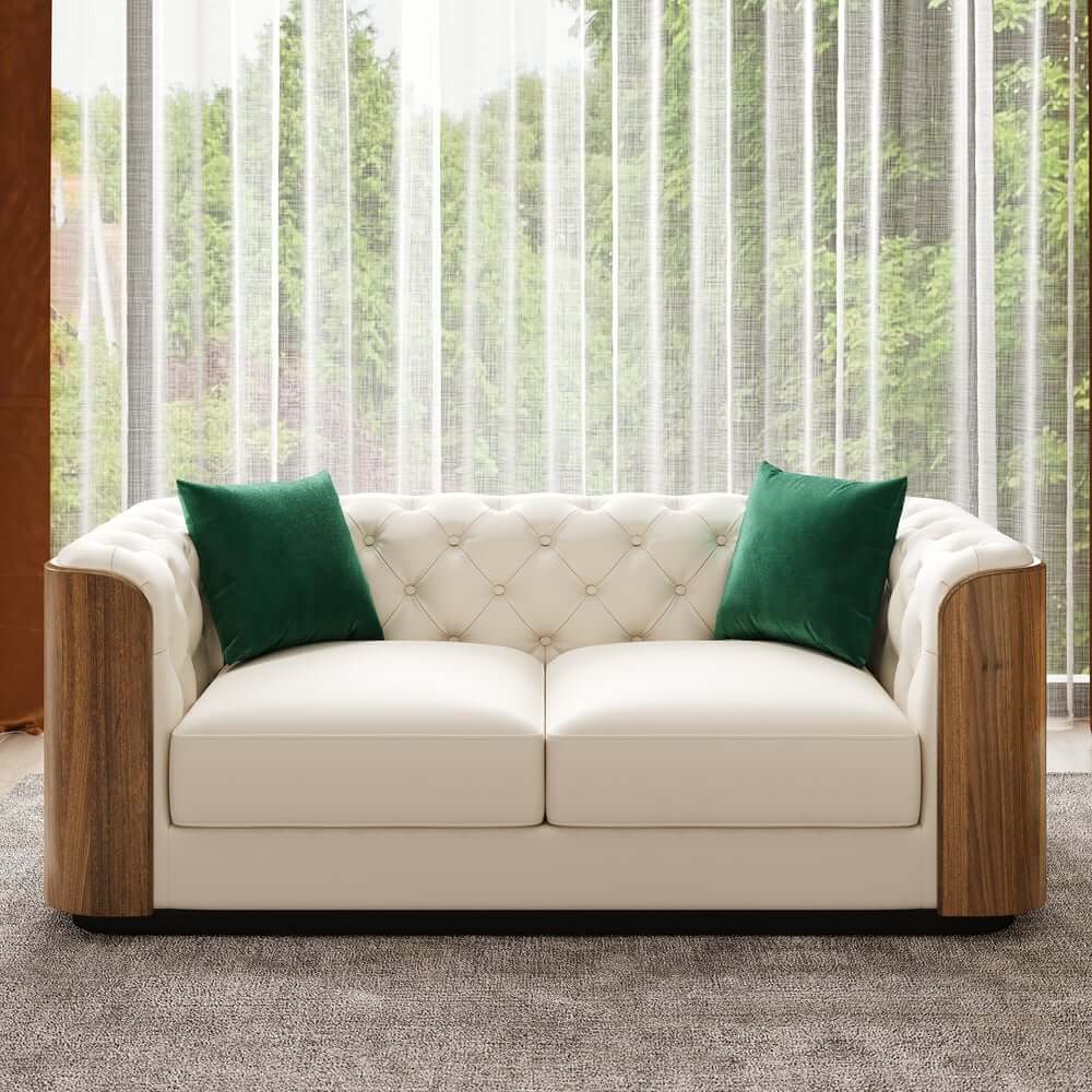 Modern Beige Faux Leather Sectional Sofa Set - 3 Pieces
