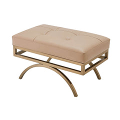 Modern Beige Leather Backless Stool with Gold Metal Base