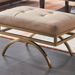 Modern Beige Leather Backless Stool with Gold Metal Base
