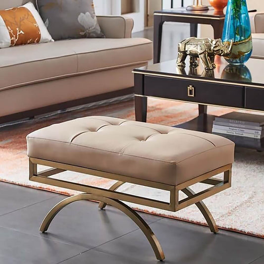 Modern Beige Leather Backless Stool with Gold Metal Base Main Product Image