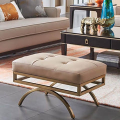 Modern Beige Leather Backless Stool with Gold Metal Base Main Product Image