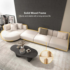 Modern Beige Linen Modular Sectional Sofa, Seats 6