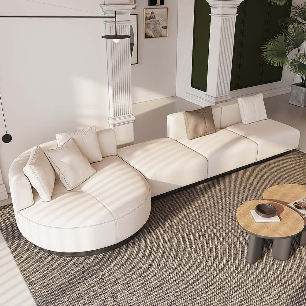 Modern Beige Linen Modular Sectional Sofa, Seats 6