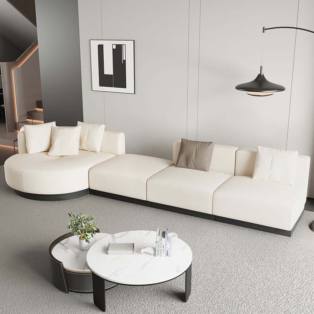 Modern Beige Linen Modular Sectional Sofa, Seats 6