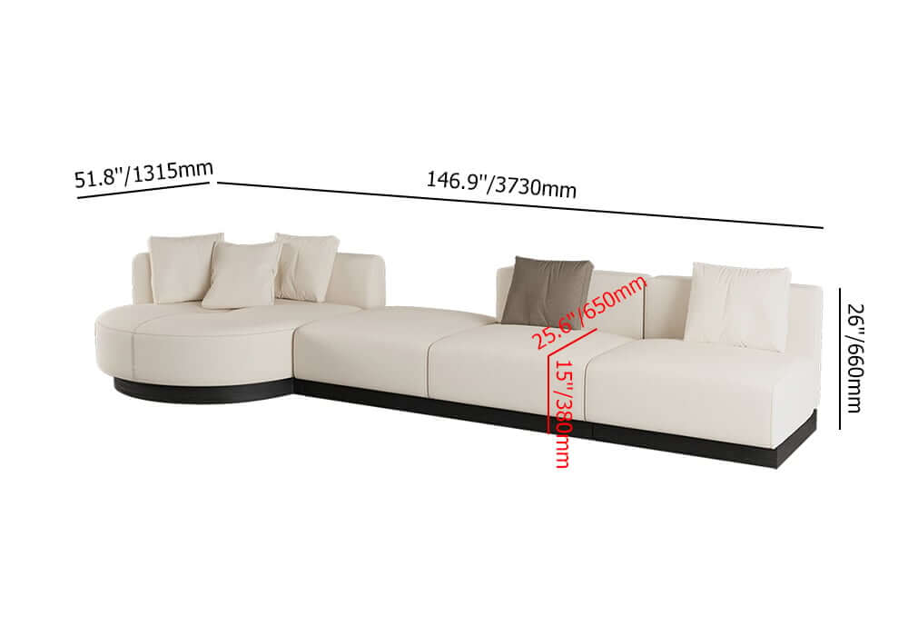 Modern Beige Linen Modular Sectional Sofa, Seats 6 Dimensions