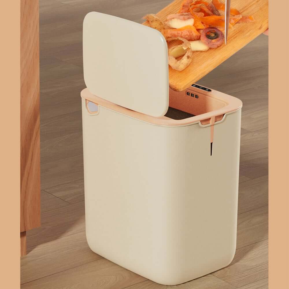 Modern Beige & Orange Rectangular Manual Lift Trash Can with Lid