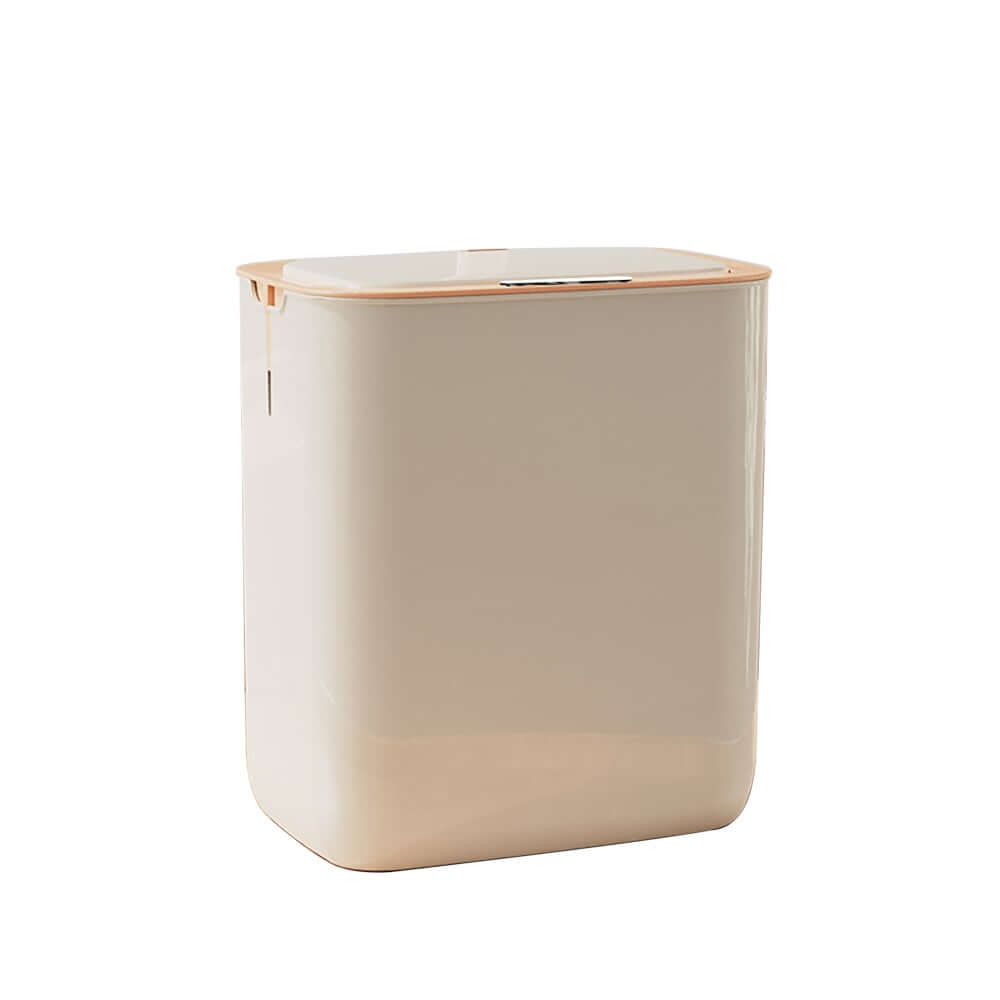 Modern Beige & Orange Rectangular Manual Lift Trash Can with Lid
