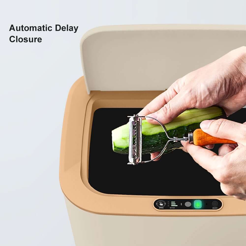 Modern Beige & Orange Rectangular Manual Lift Trash Can with Lid