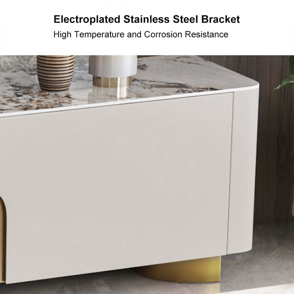 Modern Beige Sintered Stone Coffee Table With Storage