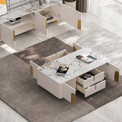 Modern Beige Sintered Stone Coffee Table With Storage