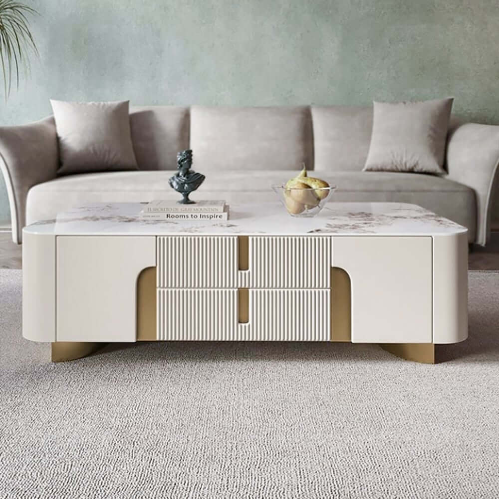 Modern Beige Sintered Stone Coffee Table With Storage