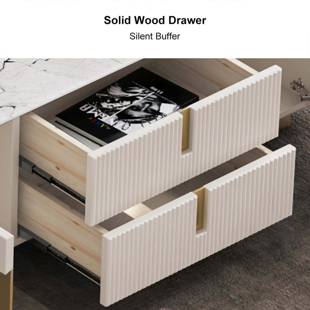 Modern Beige Sintered Stone Coffee Table With Storage