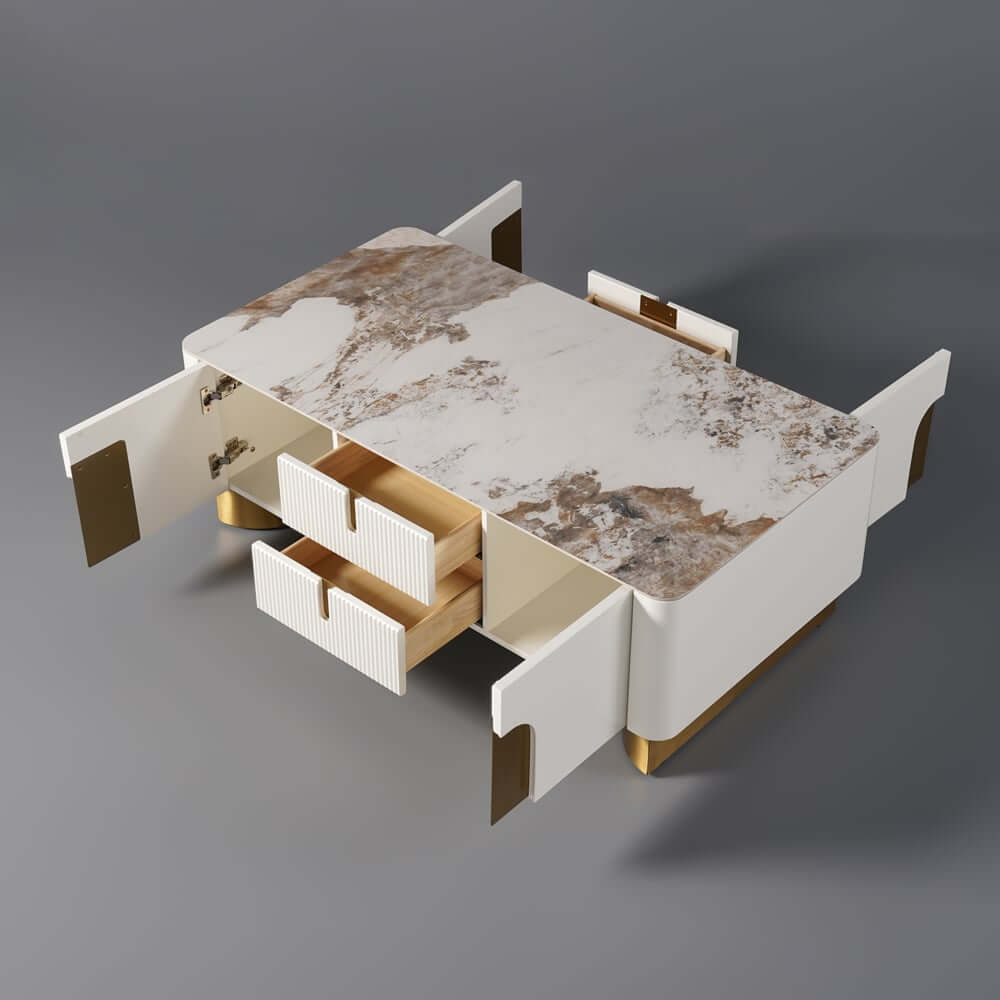 Modern Beige Sintered Stone Coffee Table With Storage