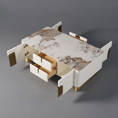 Modern Beige Sintered Stone Coffee Table With Storage