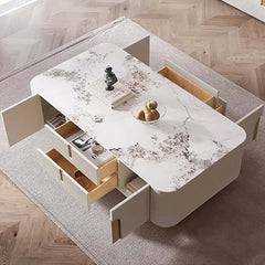 Modern Beige Sintered Stone Coffee Table With Storage