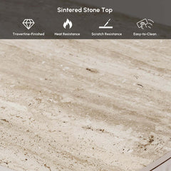 Modern Beige Sintered Stone Lift-Top Side Table